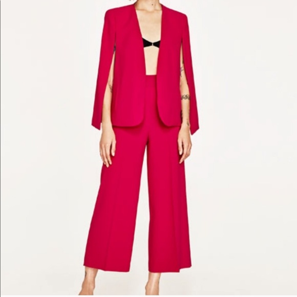 zara red cape blazer